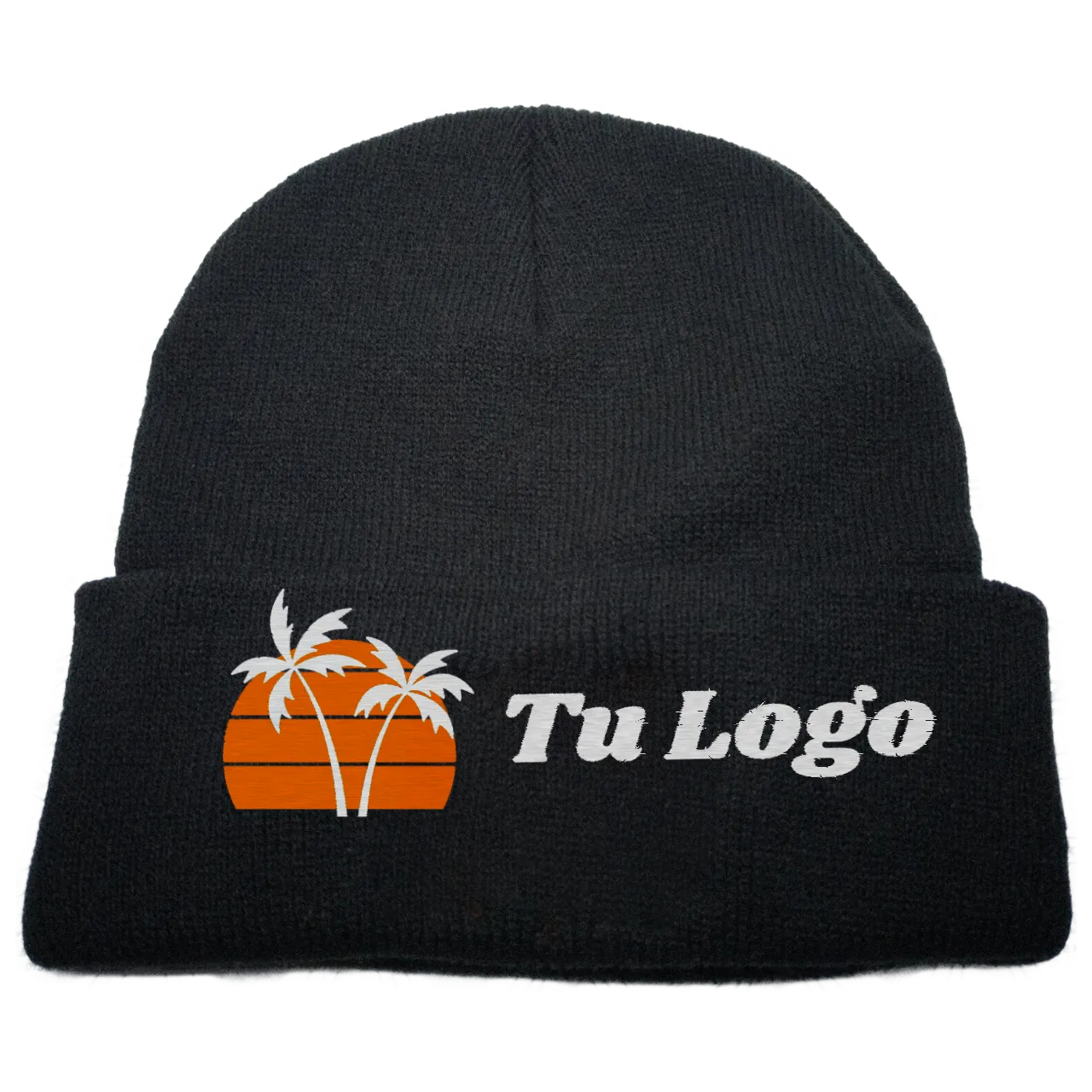 Gorro lana hand made detalle flor Negro